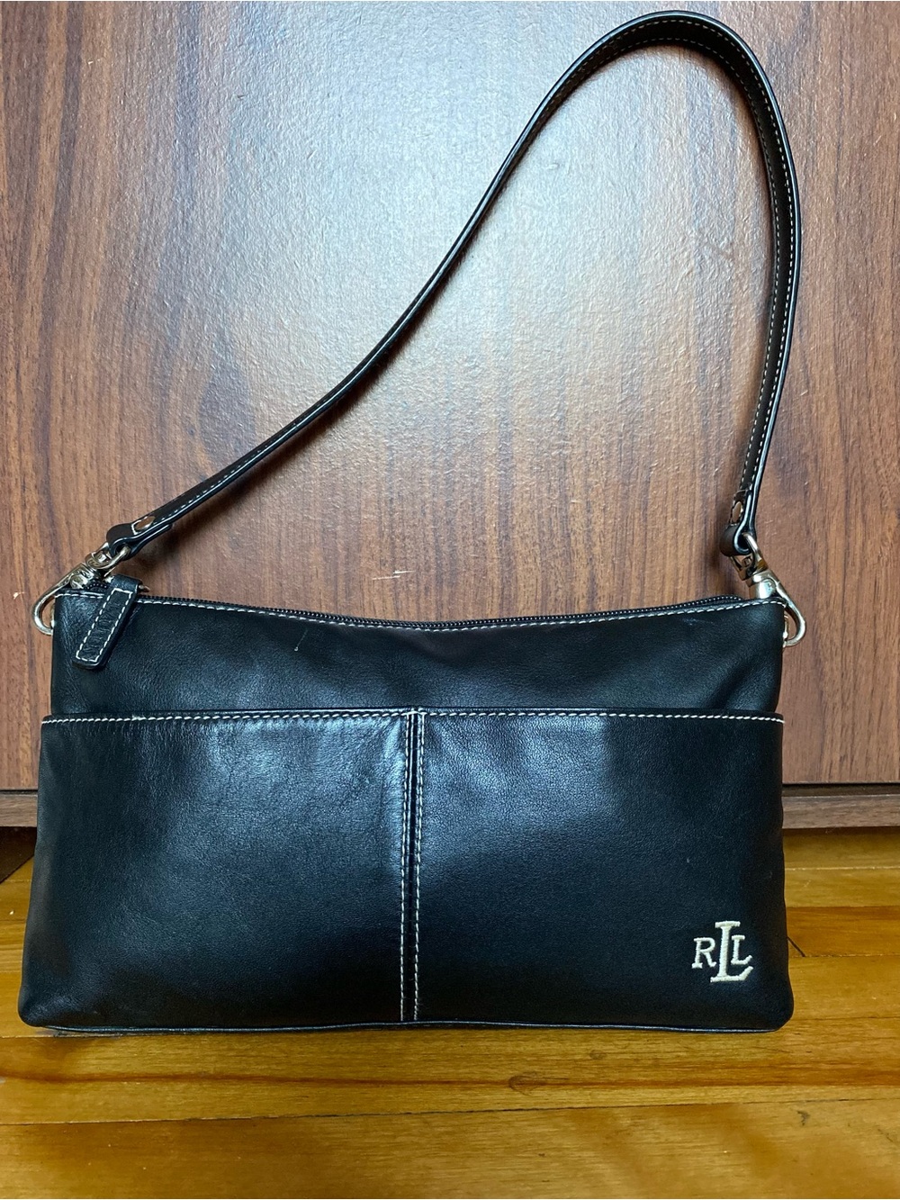 Lauren Ralph Lauren Black Leather Shoulder Y2K small bag with pockets